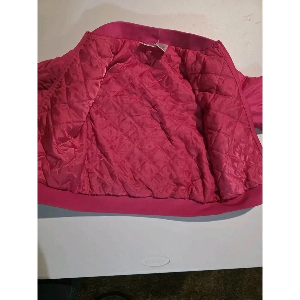 Barbie Bomber Jacket Girls 7/8 Button Up Varsity 59 Pink Youth Kids Coat